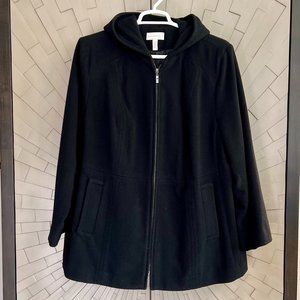 Macy's JM Collection Solid Black Wool Hooded Coat 22W